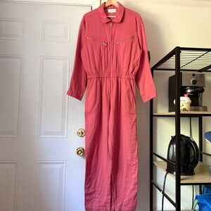 XIRENA pink peach cotton zip up long sleeve utility jumpsuit
